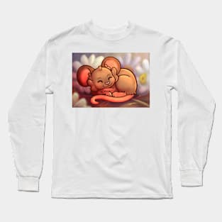 Mouse napping with daisies Long Sleeve T-Shirt